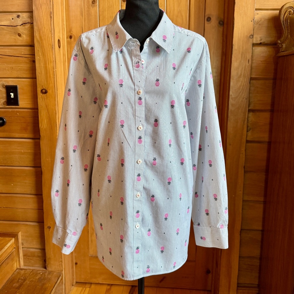 NWOT Foxcroft Simone Pineapple Button-Down Shirt (22W) - Picture 3 of 16